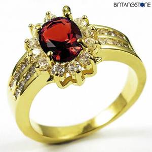 M3G Cincin Import Red Ruby 7 KT Yellow Gold Plated Ring 